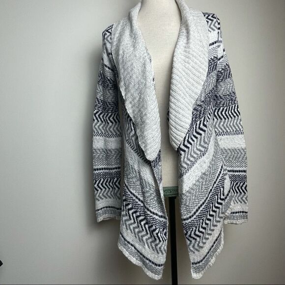 White Gray and Navy Blue Long Sleeve Open Cardigan Sweater Cotton Sweater size M - Picture 9 of 11